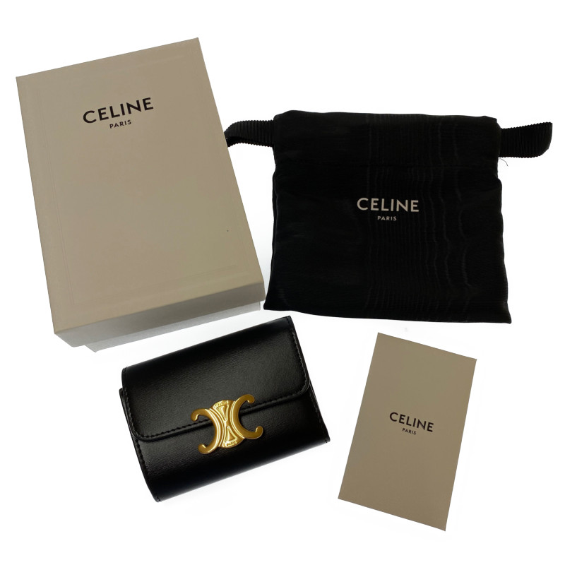 CELINE セリーヌ 三つ折り財布 コンパクトウォレット トリオンフ カードケース付き ブラック 買い取りました！ | BUY＆SELL  PALSTOCK